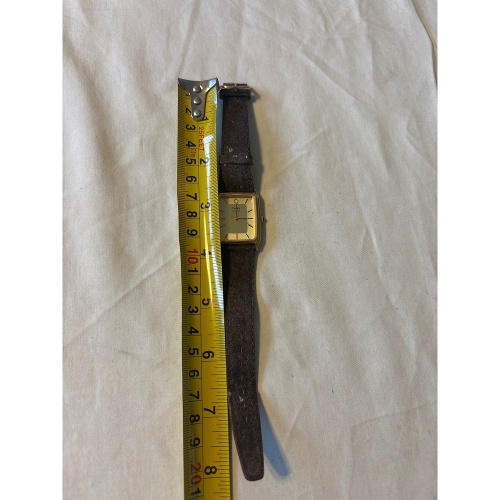 Timex Quartz Watch Unisex Gold Rectangular Brown Leather Strap selling for parts - Picture 5 of 7